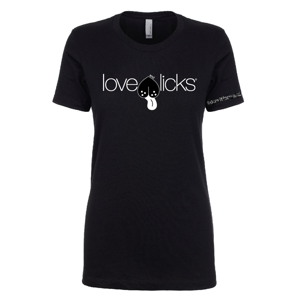 Love & Licks Metro Women's Tee, black t-shirt with Love & Licks Logo that gives back to rescues