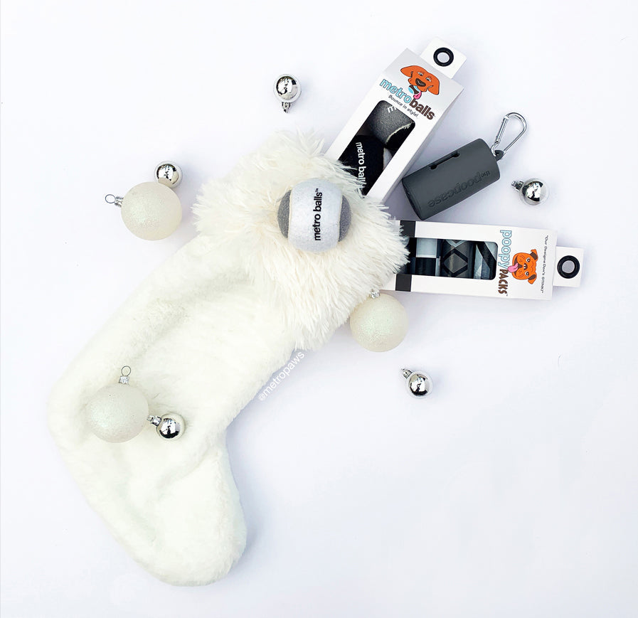 Black Metro Paws products with holiday stocking