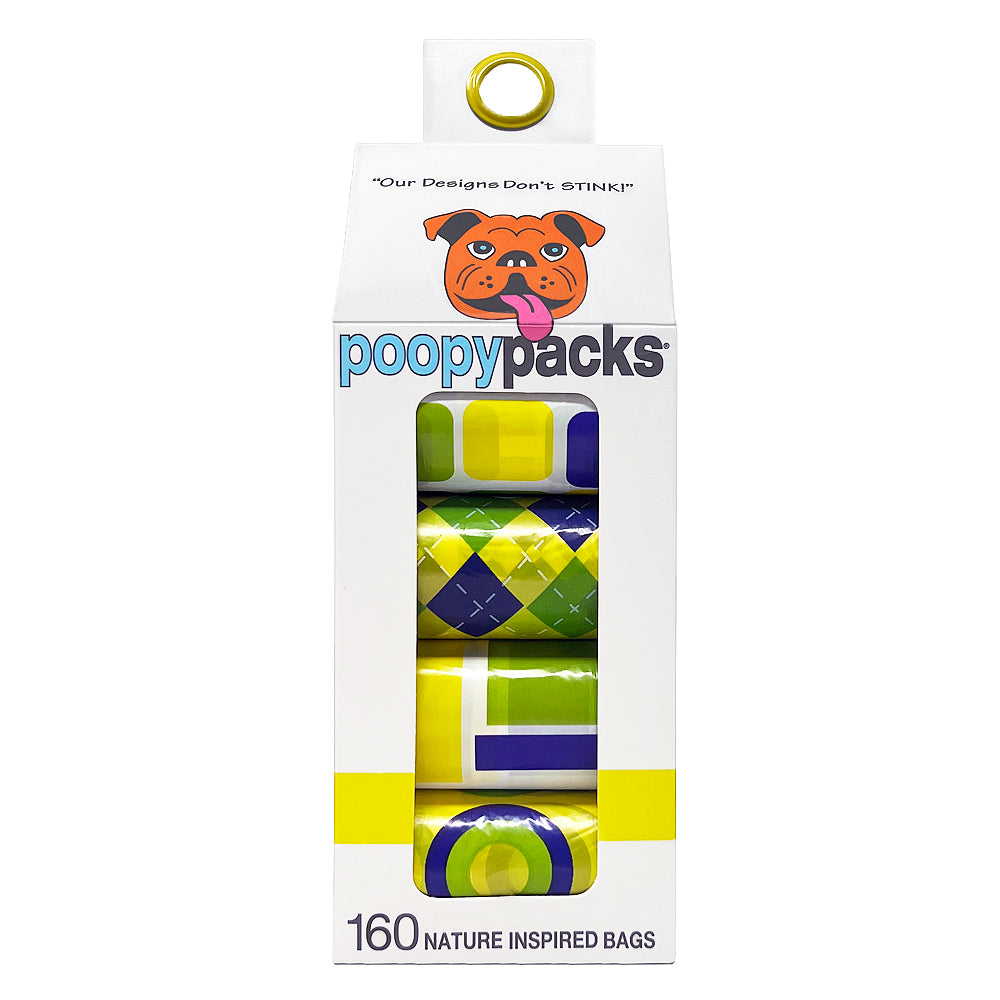 Package of Poopy Packs degradable poop bags in Yellow