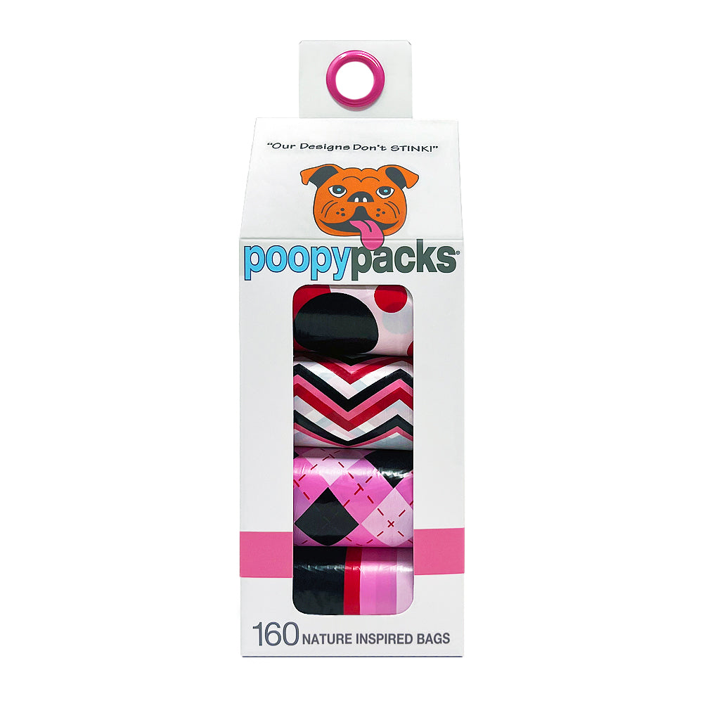 Package of Poopy Packs degradable poop bags in Pink