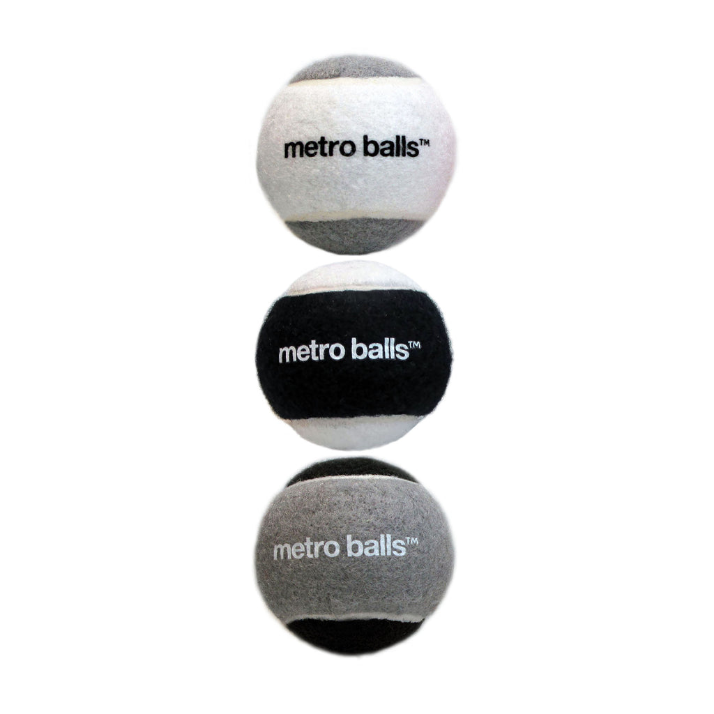 3 Metro Balls in Black, two-color design tennis balls