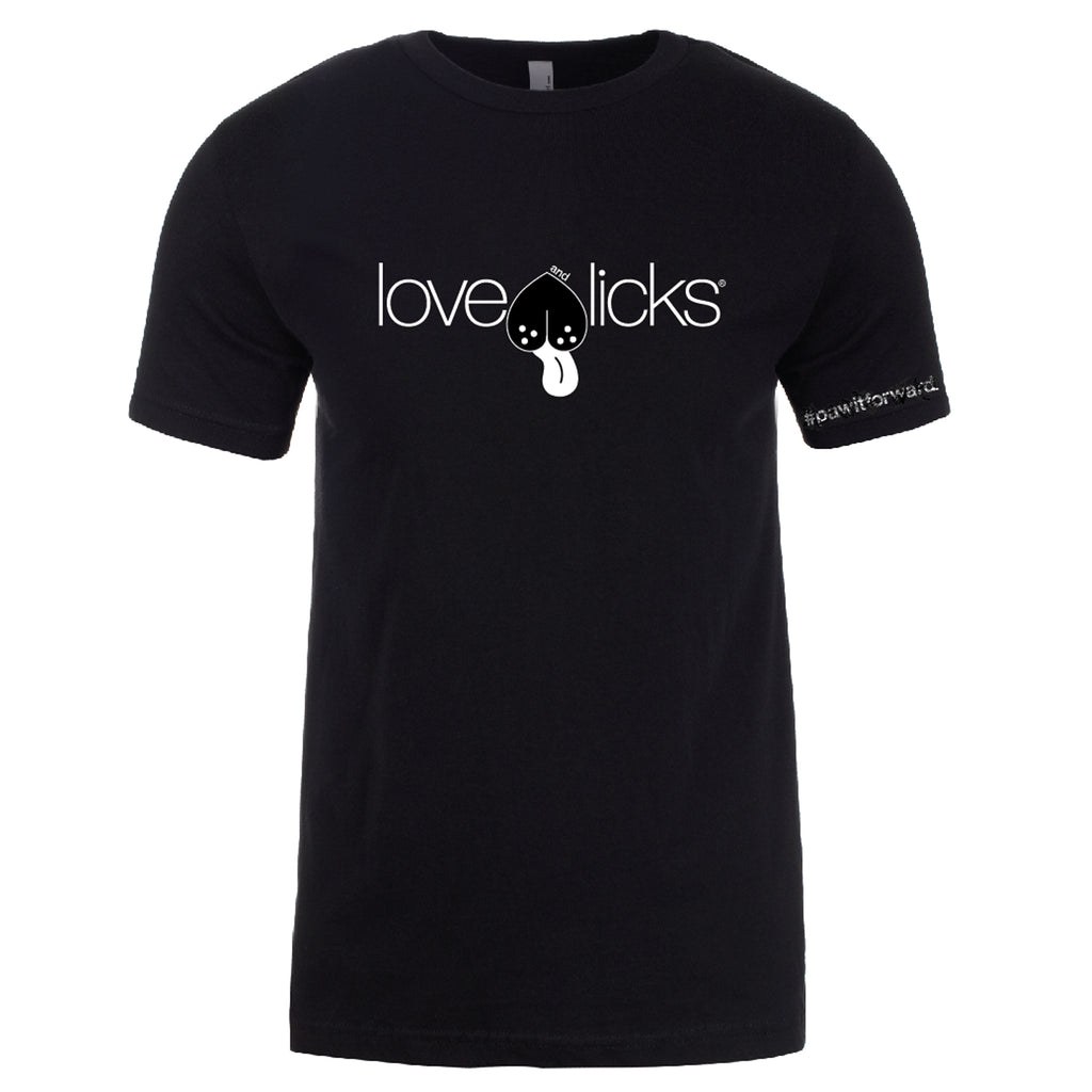 Love & Licks Metro Men's Tee, black t-shirt with Love & Licks Logo that gives back