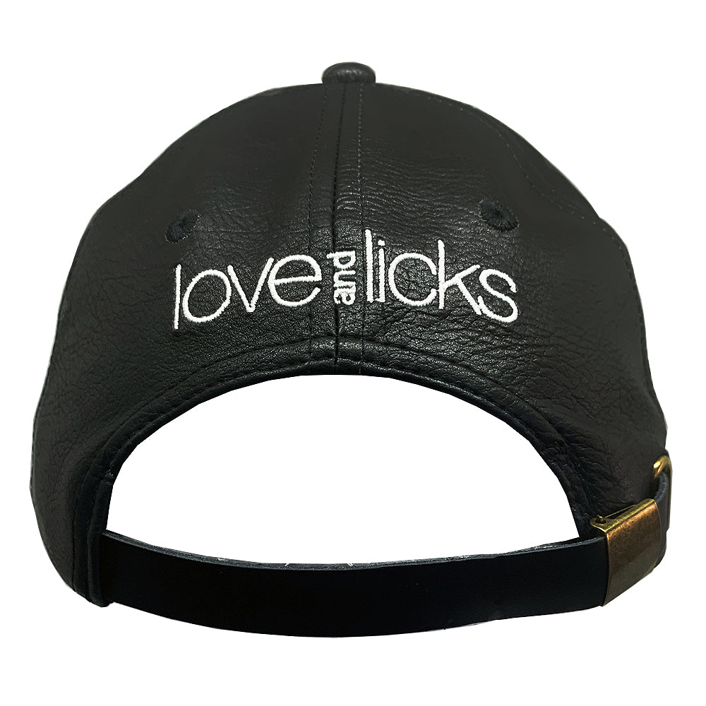 Back of black Love & Licks Hat with wording
