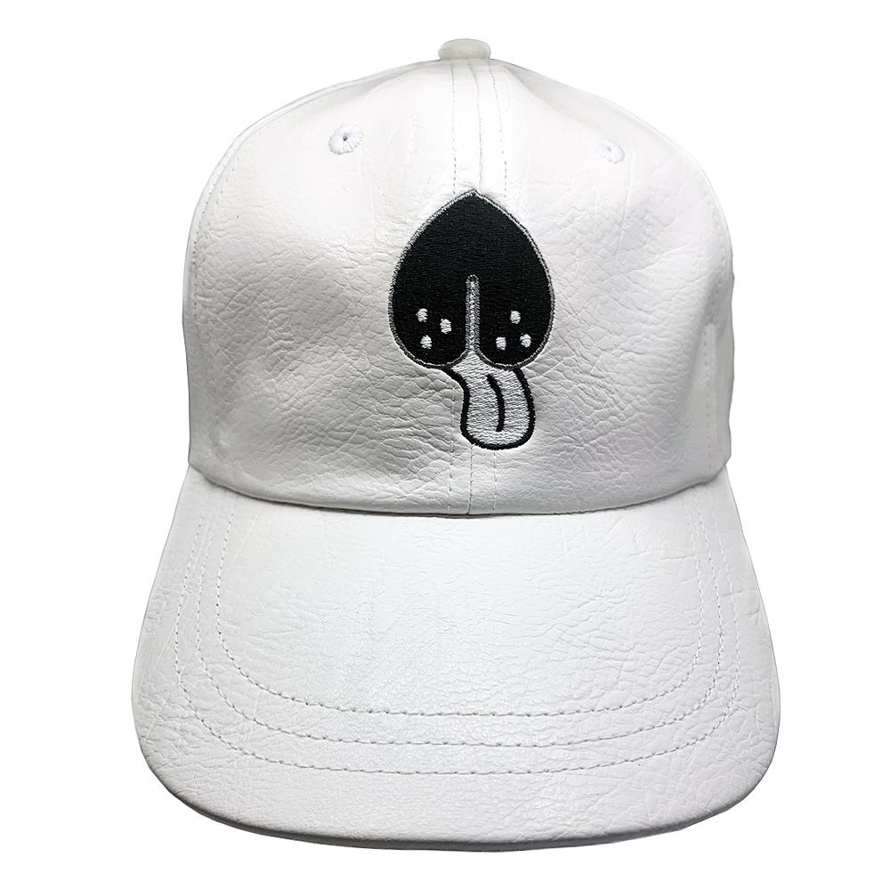 White vegan leather Love & Licks Hat with logo