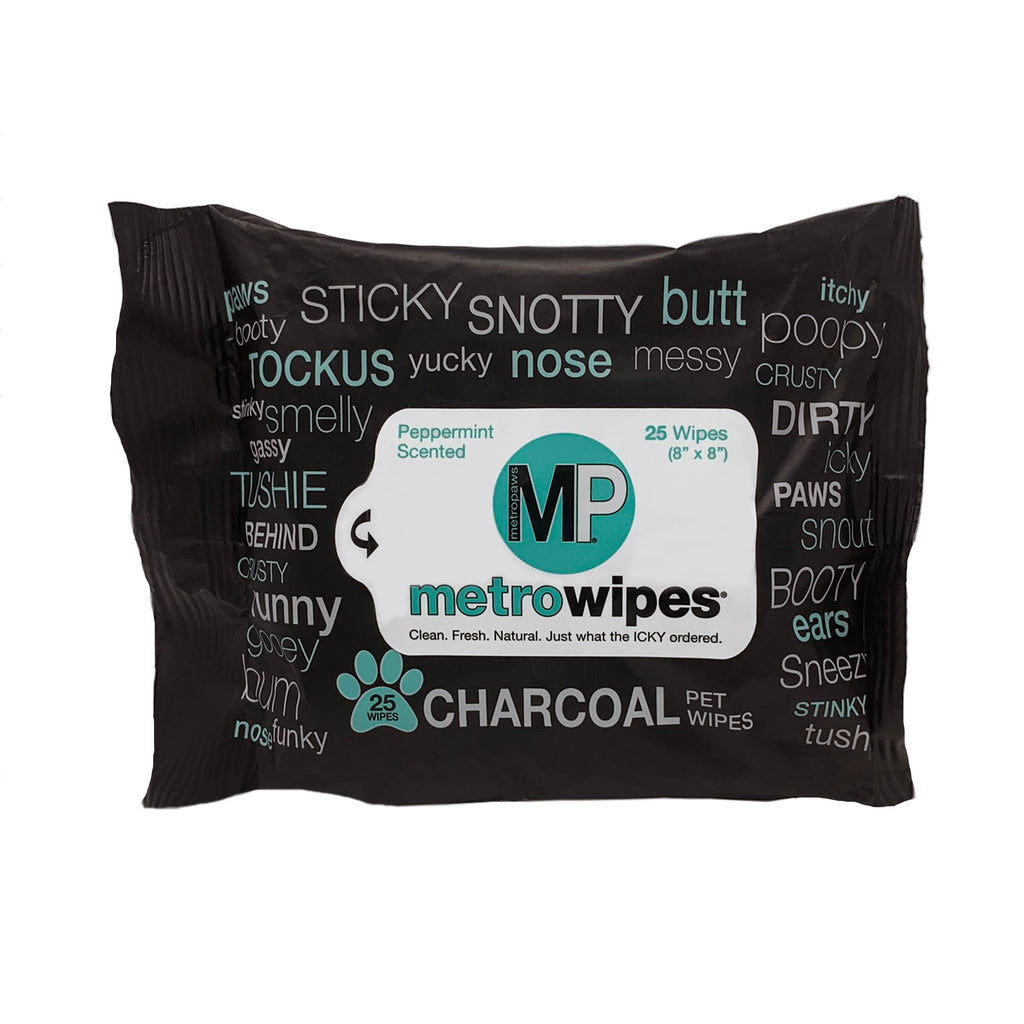 Package of 25 count Metro Wipes grooming wipes in Charcoal Peppermint