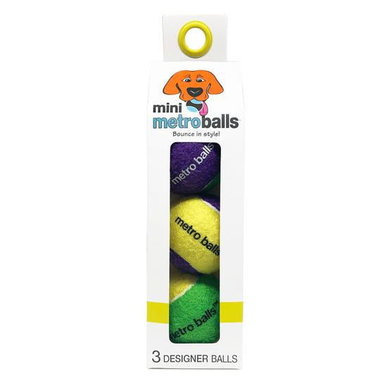 Package of Mini Metro Balls pet-safe tennis balls in Yellow