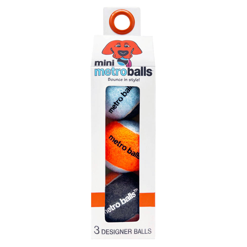 Package of Mini Metro Balls pet-safe tennis balls in Orange
