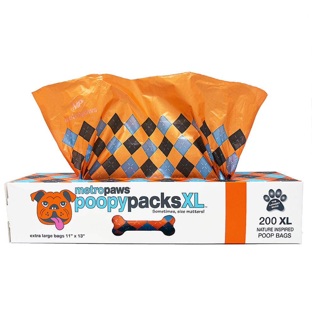 Poopy Packs XL Orange Argyle large desiger dog poop bags on White Background